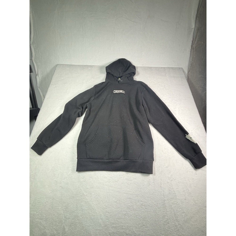 Crooks & Castles Mens Large Black Hooded Fleece Sweatshirt Pullover Casual